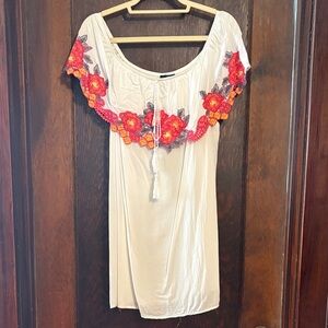 Forever 21 White Mini Dress with Red Floral Accents